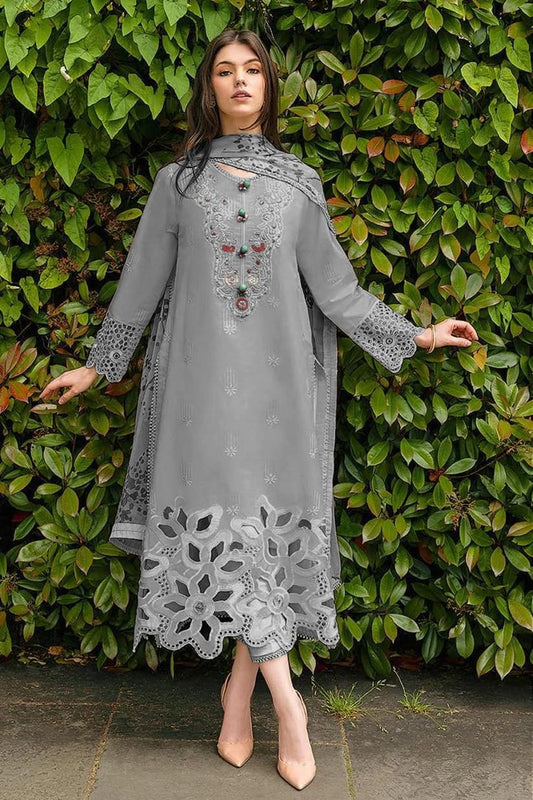 Grace S1078-Embroidered 3pc Lawn dress with Printed Munar Dupatta