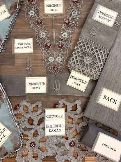 Grace S1078-Embroidered 3pc Lawn dress with Printed Munar Dupatta