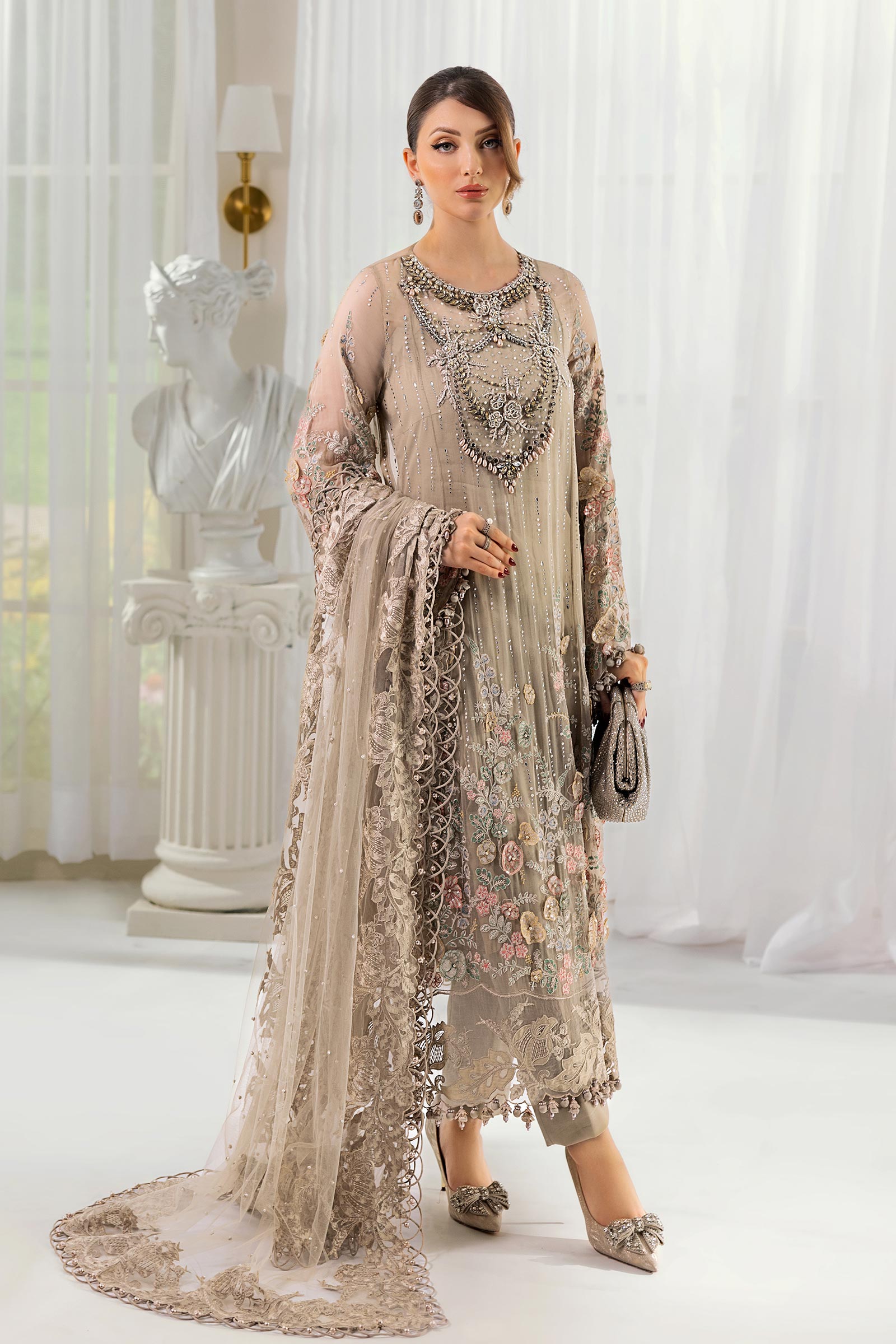 3 Piece Unstitched Embroidered Chiffon Suit | MPC-25-107 - Maria B
