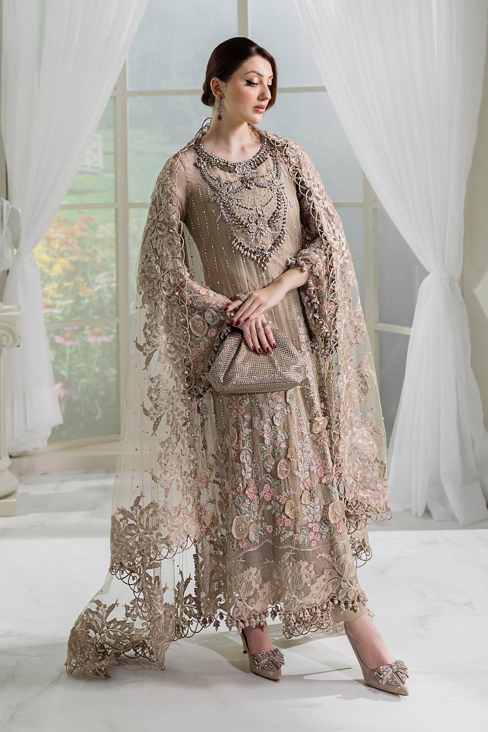 3 Piece Unstitched Embroidered Chiffon Suit | MPC-25-107 - Maria B