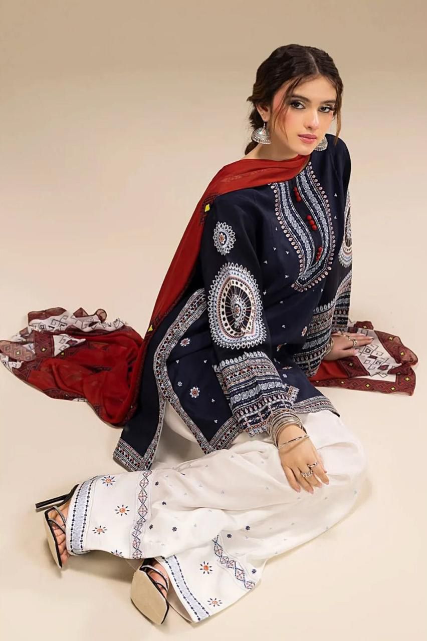 3PC DHANAK EMBORIDED SUITS WITH PRINTED PASHMINA WOOL SHAWL SS-271