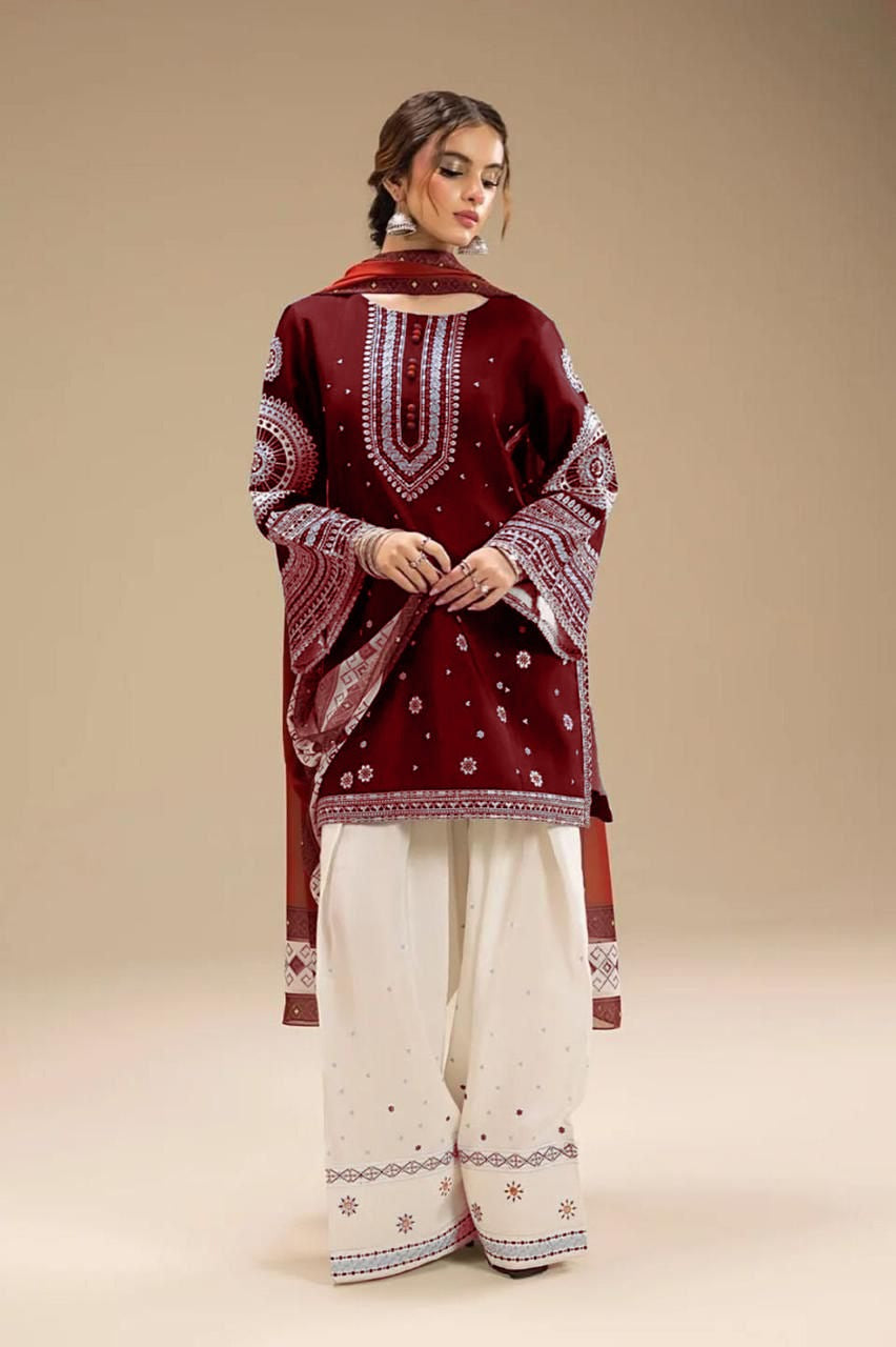 3PC DHANAK EMBORIDED SUITS WITH PRINTED PASHMINA WOOL SHAWL SS-279