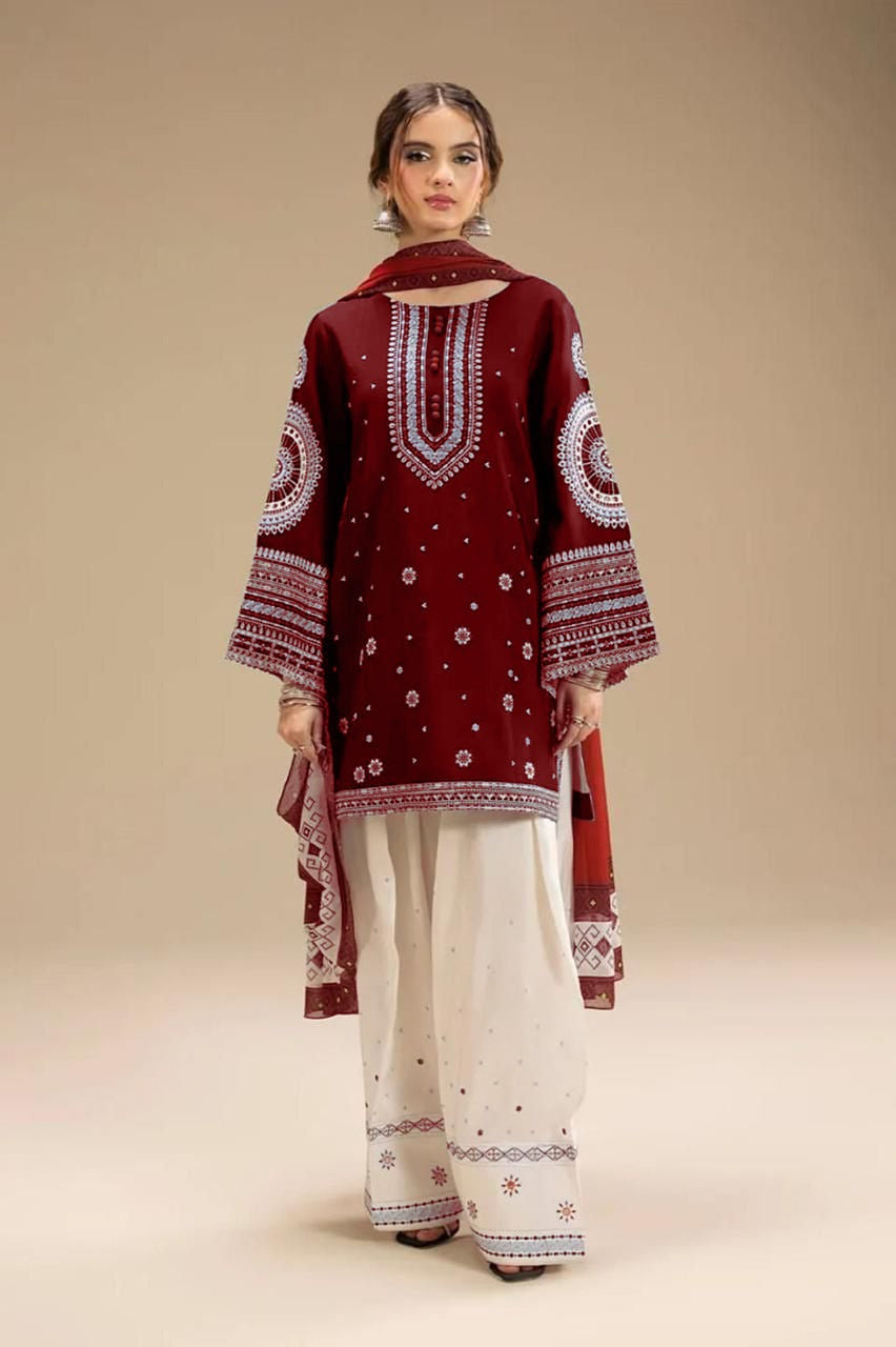 3PC DHANAK EMBORIDED SUITS WITH PRINTED PASHMINA WOOL SHAWL SS-279