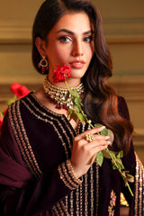 3-PC Embroidered Velvet Shirt with Embroidered Chiffon Dupatta and Trouser VVT4-014 - Charizma